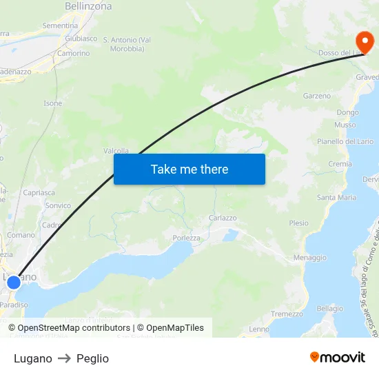 Lugano to Peglio map