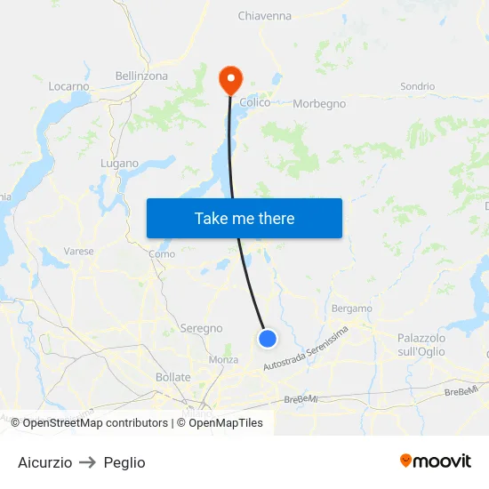 Aicurzio to Peglio map