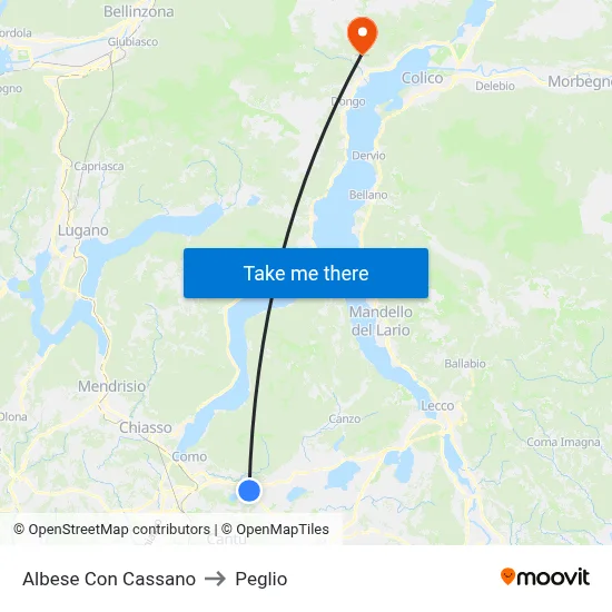 Albese con Cassano to Peglio map