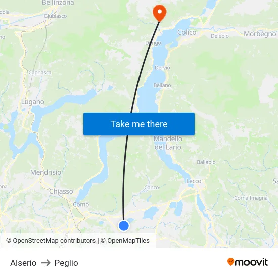 Alserio to Peglio map
