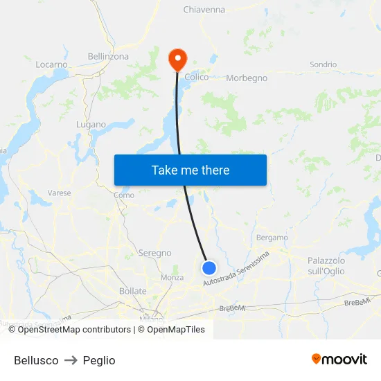 Bellusco to Peglio map