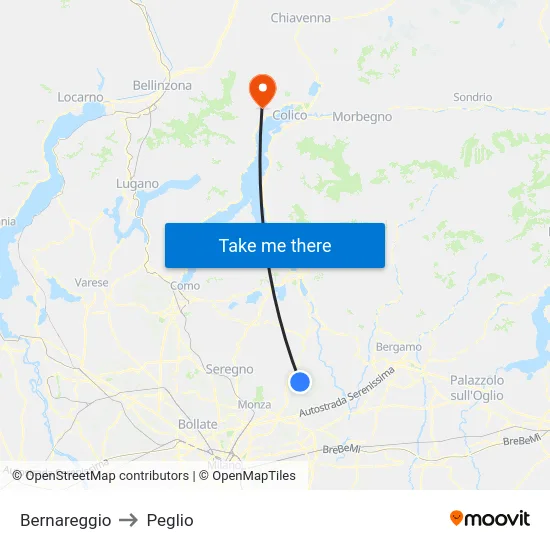 Bernareggio to Peglio map