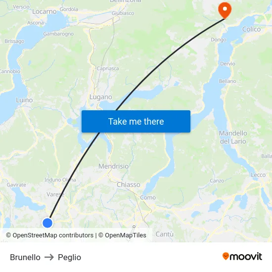 Brunello to Peglio map