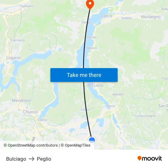 Bulciago to Peglio map