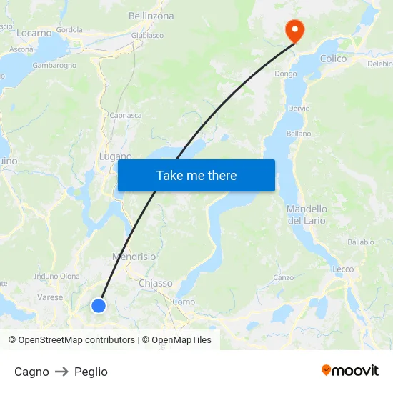 Cagno to Peglio map