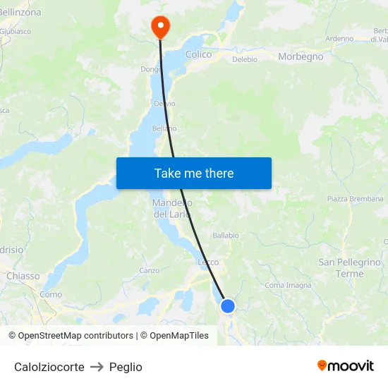 Calolziocorte to Peglio map