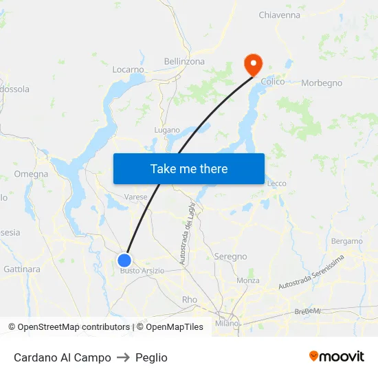 Cardano al Campo to Peglio map