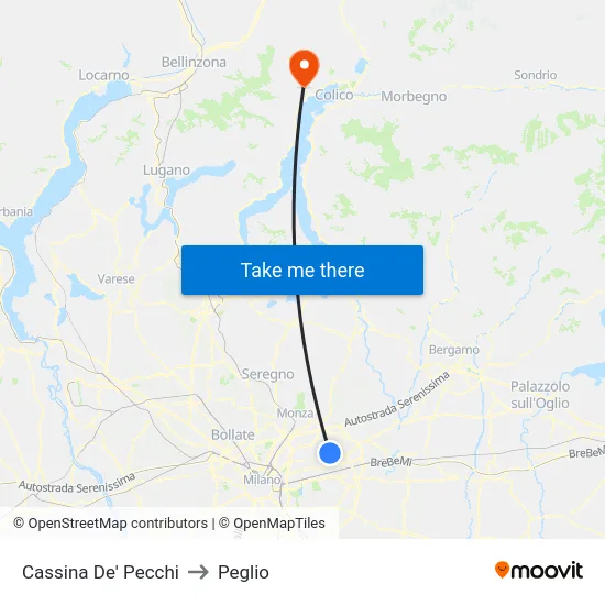 Cassina De' Pecchi to Peglio map