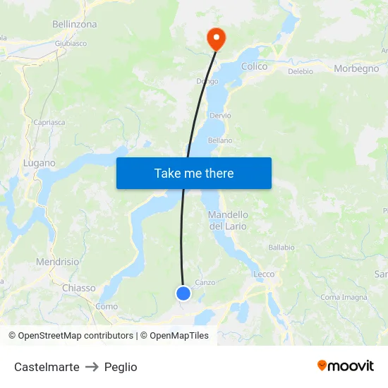 Castelmarte to Peglio map