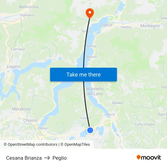 Cesana Brianza to Peglio map