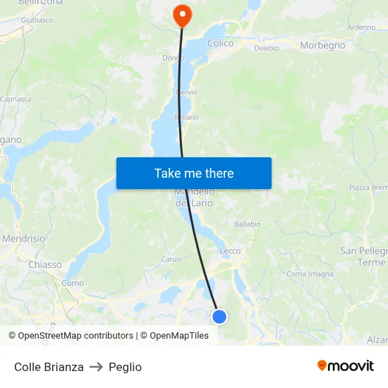 Colle Brianza to Peglio map