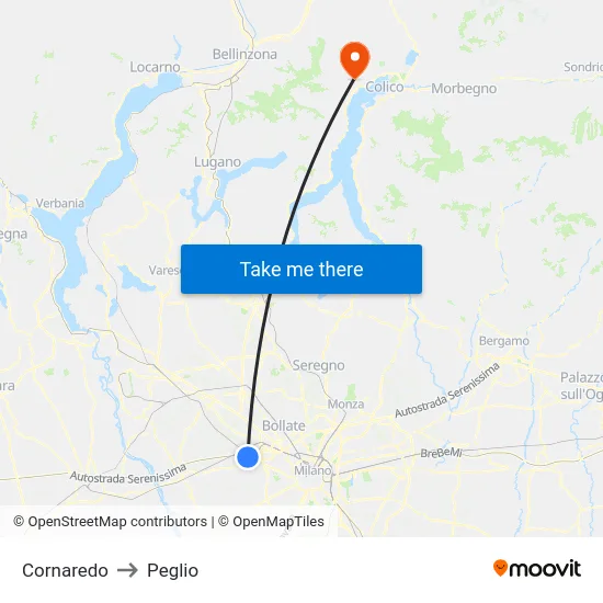 Cornaredo to Peglio map