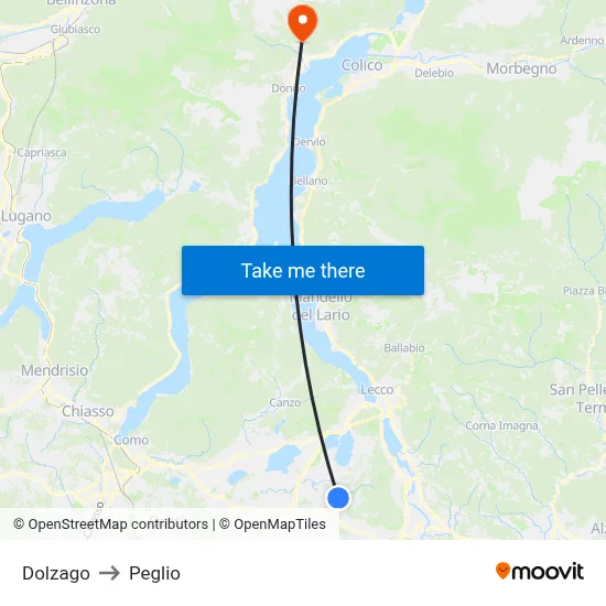 Dolzago to Peglio map