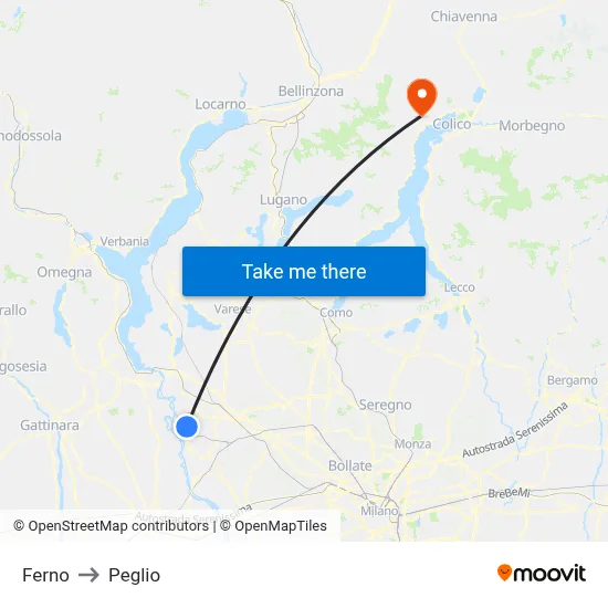 Ferno to Peglio map