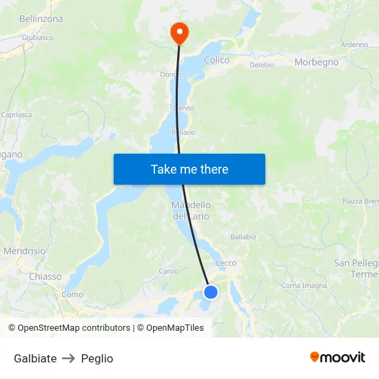 Galbiate to Peglio map