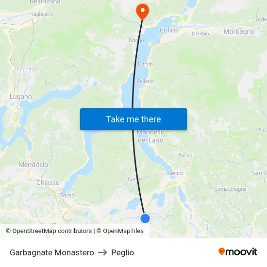 Garbagnate Monastero to Peglio map