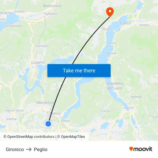 Gironico to Peglio map