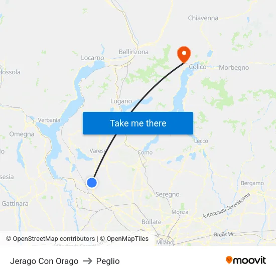Jerago con Orago to Peglio map