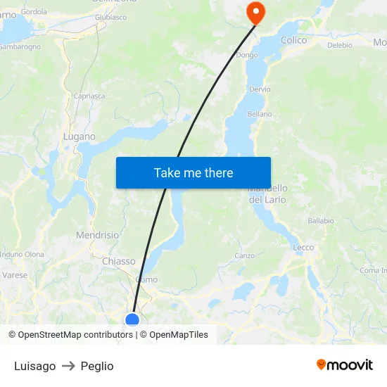 Luisago to Peglio map