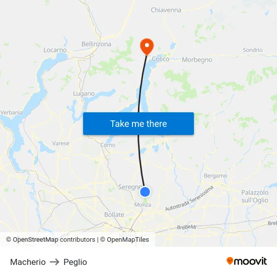 Macherio to Peglio map