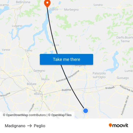 Madignano to Peglio map