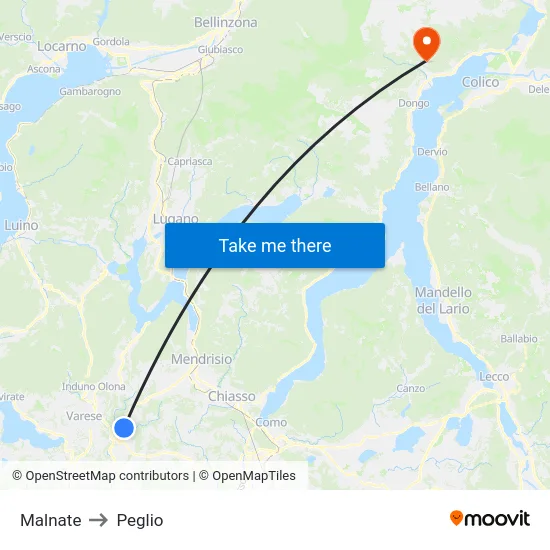 Malnate to Peglio map