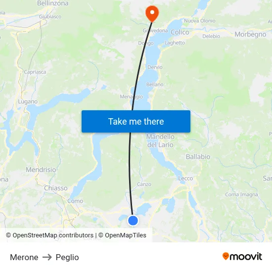 Merone to Peglio map