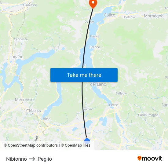 Nibionno to Peglio map