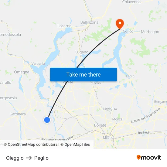 Oleggio to Peglio map