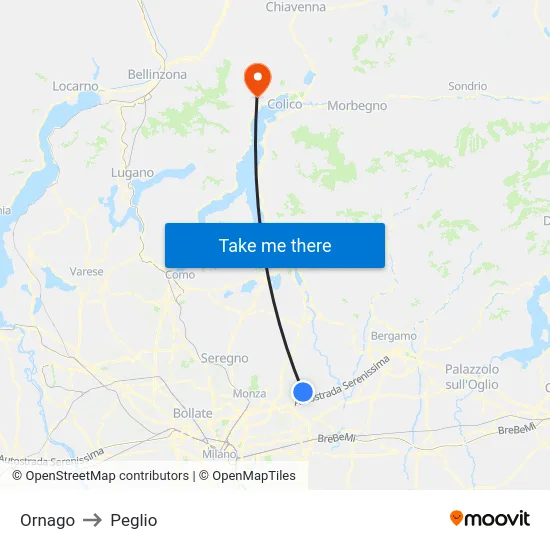 Ornago to Peglio map