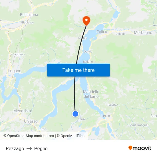 Rezzago to Peglio map