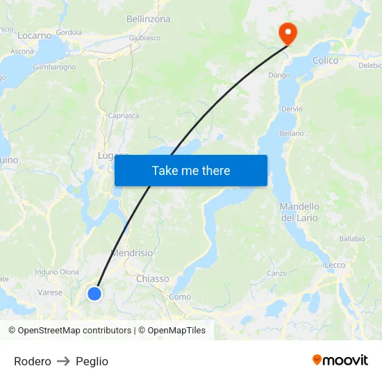 Rodero to Peglio map