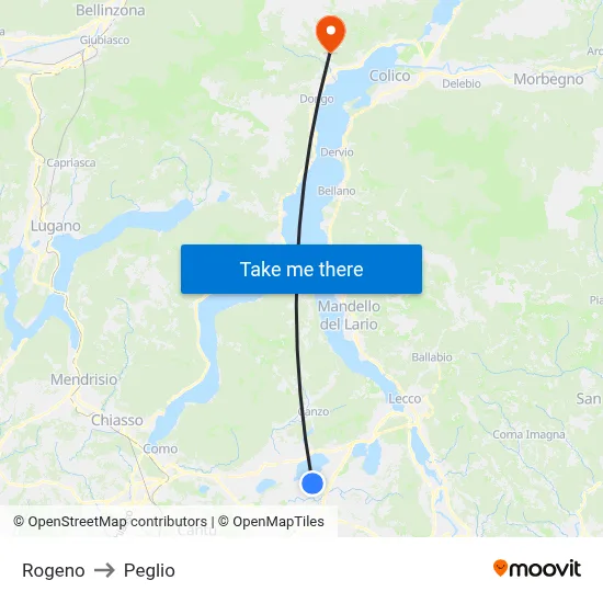 Rogeno to Peglio map