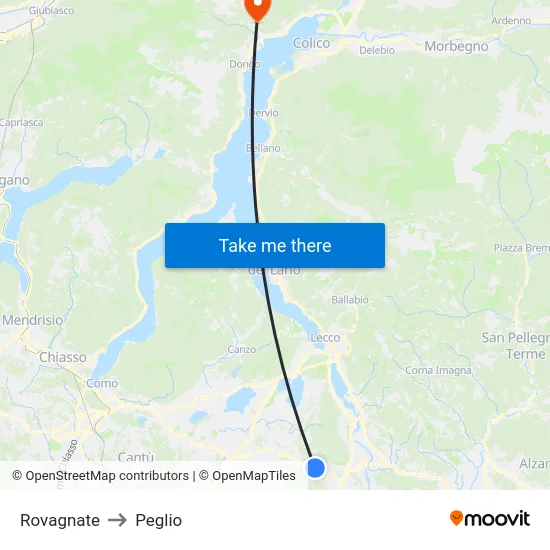 Rovagnate to Peglio map