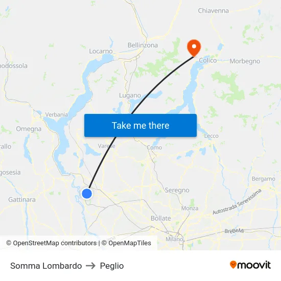 Somma Lombardo to Peglio map