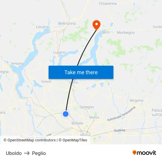 Uboldo to Peglio map