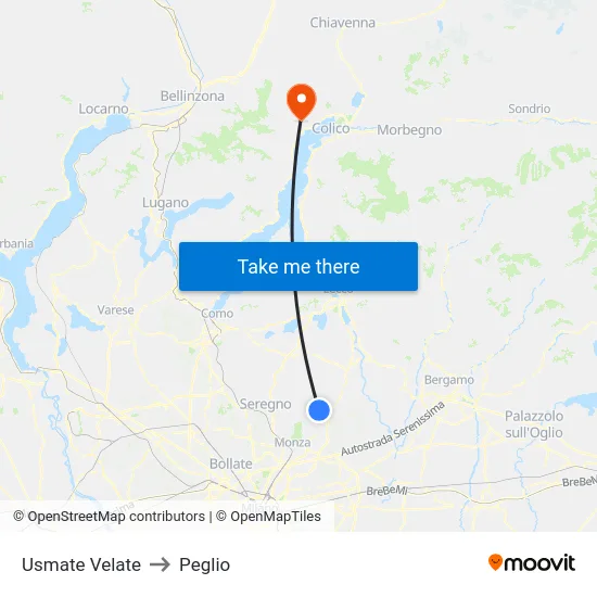Usmate Velate to Peglio map