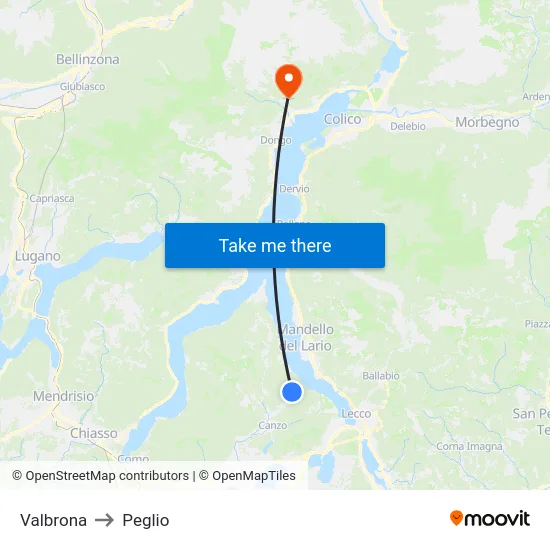 Valbrona to Peglio map