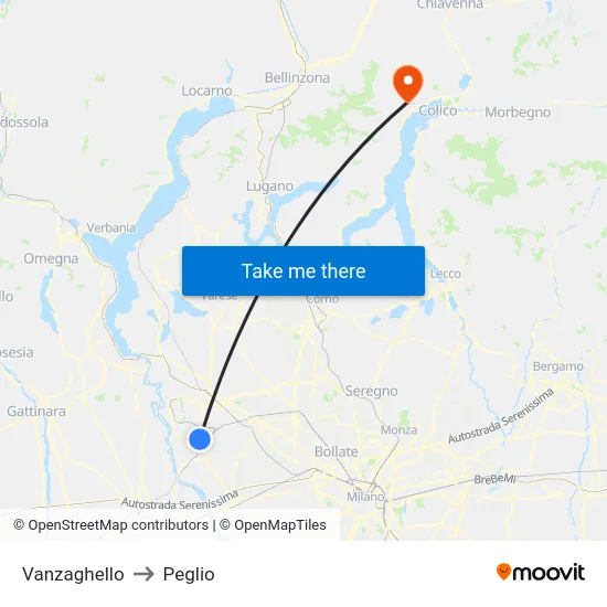 Vanzaghello to Peglio map