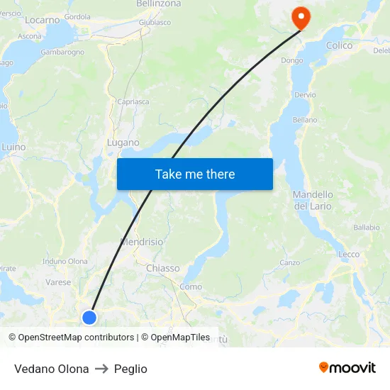 Vedano Olona to Peglio map