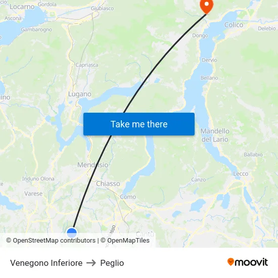 Venegono Inferiore to Peglio map