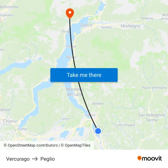 Vercurago to Peglio map