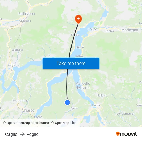 Caglio to Peglio map