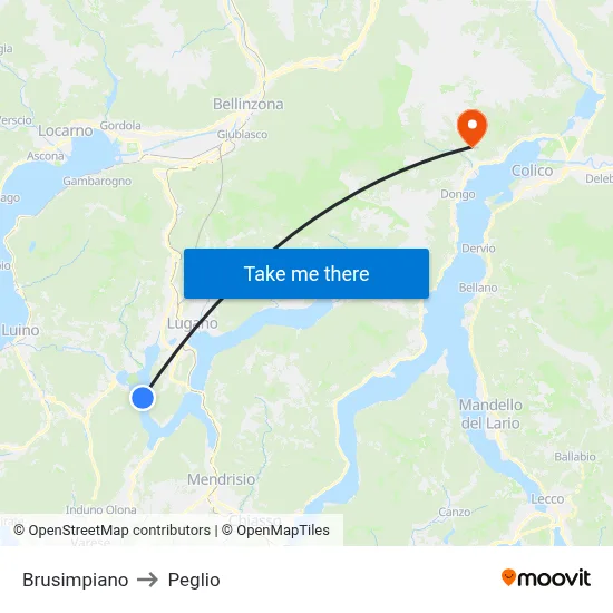 Brusimpiano to Peglio map
