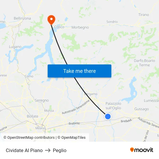 Cividate al Piano to Peglio map