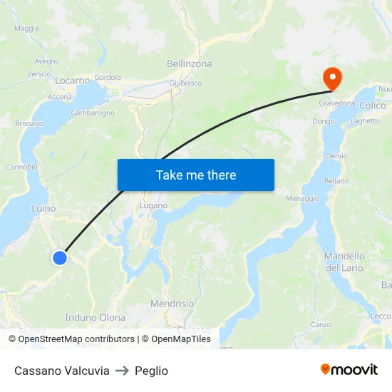 Cassano Valcuvia to Peglio map