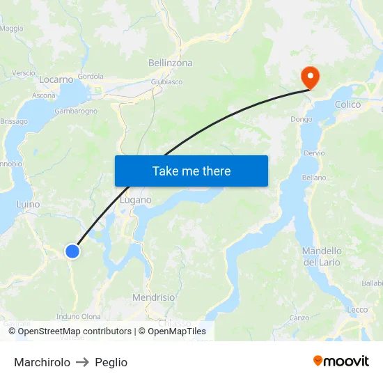 Marchirolo to Peglio map