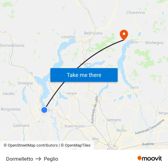 Dormelletto to Peglio map