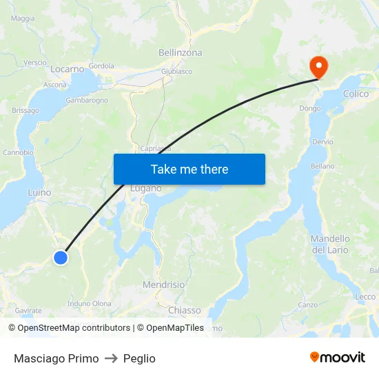 Masciago Primo to Peglio map
