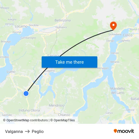 Valganna to Peglio map